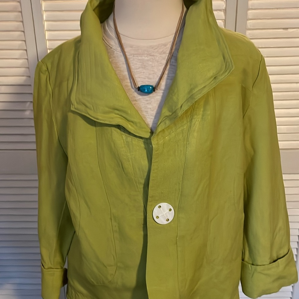 Linen blend green jacket - Picture 2 of 7